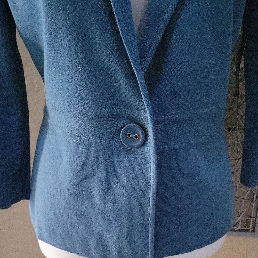 Jones New York Turquois One Button Peplum Knit Sweater Blazer - Picture 2 of 5